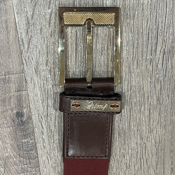 Brioni Size 44 Handmade in Italy Wine Burgundy Solid Brass Buckle Lux Belt EUC - Picture 7 of 14